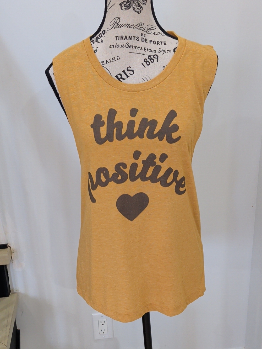 NEXT LEVEL | Women's Antique  Gold "Think Positive" Muscle Tee NWOT